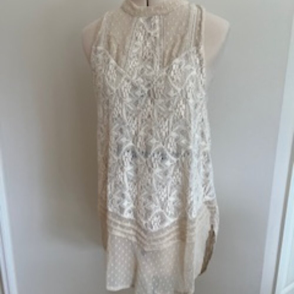 NWT Free People Sleeveless Lace Top tea, Size: Medium, Color: Off-White/Beige